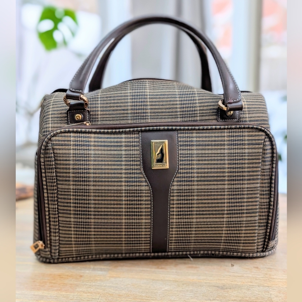 London Fog Blue and Brown Plaid Travel Bag